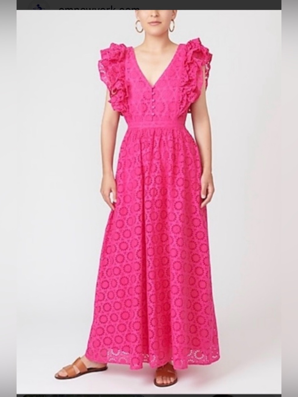 J.Crew Ruffle-sleeve Maxi in Neon Flamingo Pink Eyelet V Neck Dress Sz. 00